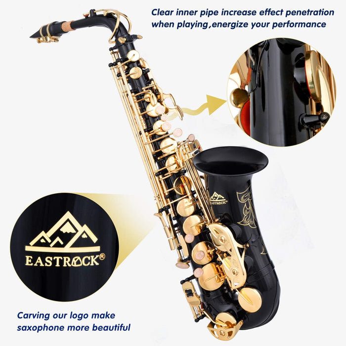 E Flat Alto Saxophone with Mouthpiece, Gloves, Mouthpiece Cushion Pads, Case, Care Kit and Neck Strap