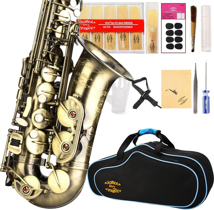 E Flat Alto Saxophone with Reeds, Case, Care Kit and Neck Strap