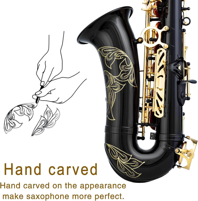 E Flat Alto Saxophone with Mouthpiece, Gloves, Mouthpiece Cushion Pads, Case, Care Kit and Neck Strap