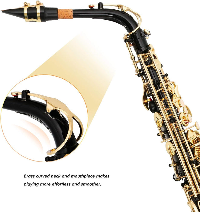 E Flat Alto Saxophone with Mouthpiece, Gloves, Mouthpiece Cushion Pads, Case, Care Kit and Neck Strap