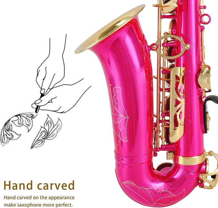 E Flat Alto Saxophone with Mouthpiece, Gloves, Mouthpiece Cushion Pads, Case, Care Kit and Neck Strap